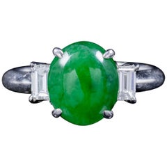 Antique Edwardian Jade Diamond Trilogy Ring Platinum, circa 1915