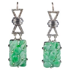 Antique Edwardian Jade Drop Earrings 18 Carat Gold, circa 1910