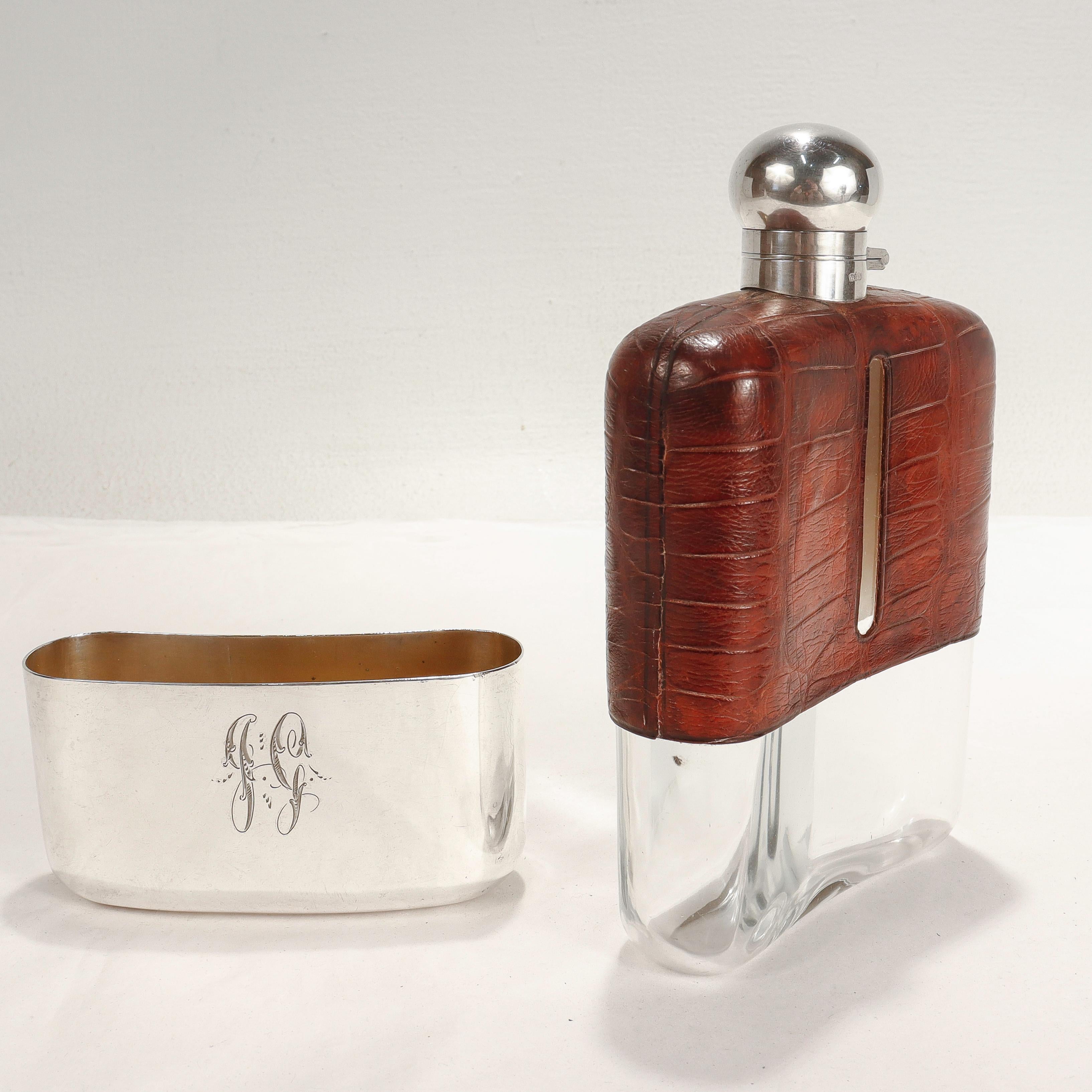 Antique Edwardian James Dixon & Sons Silver Plate & Leather Whiskey Hip Flask For Sale 7