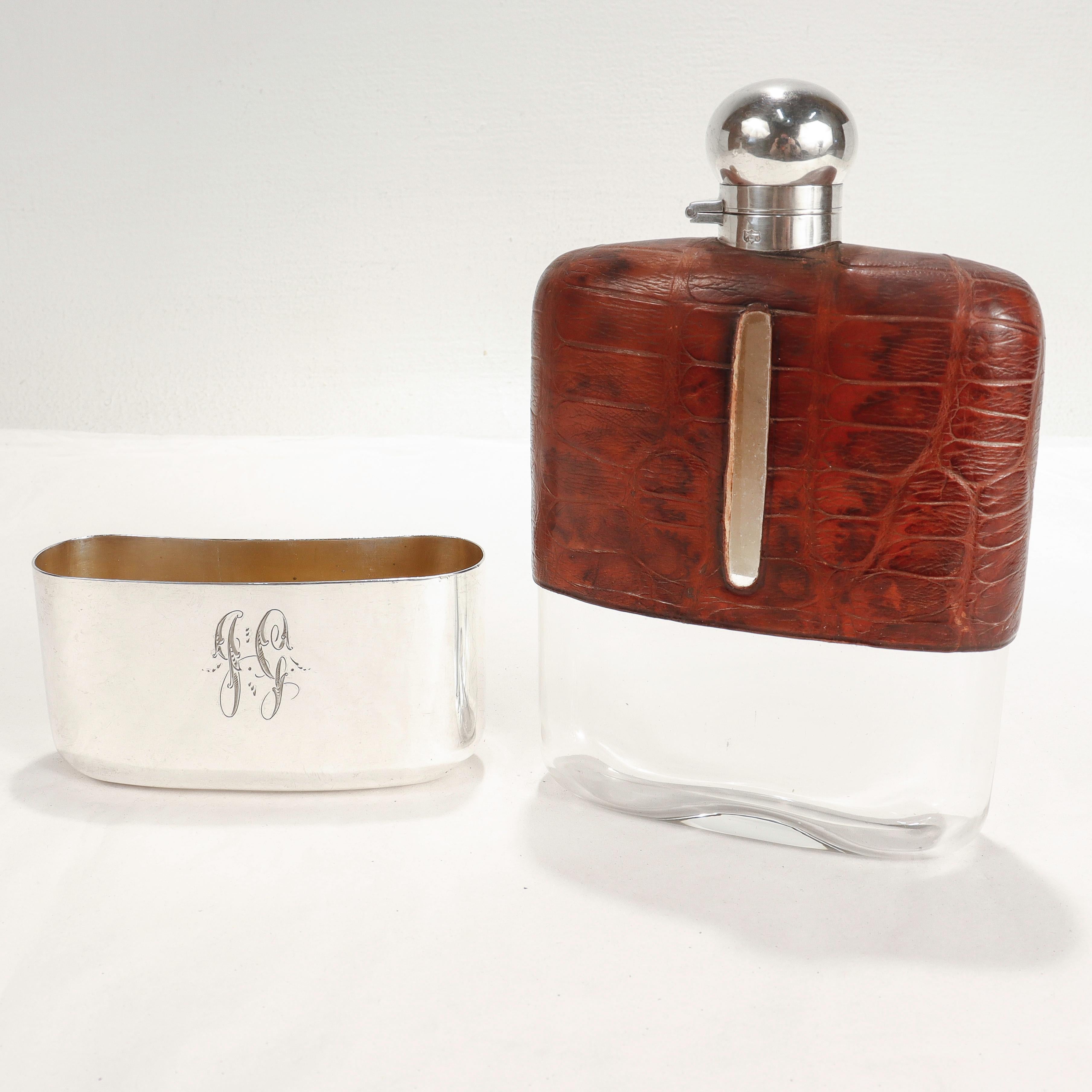 Antique Edwardian James Dixon & Sons Silver Plate & Leather Whiskey Hip Flask For Sale 8
