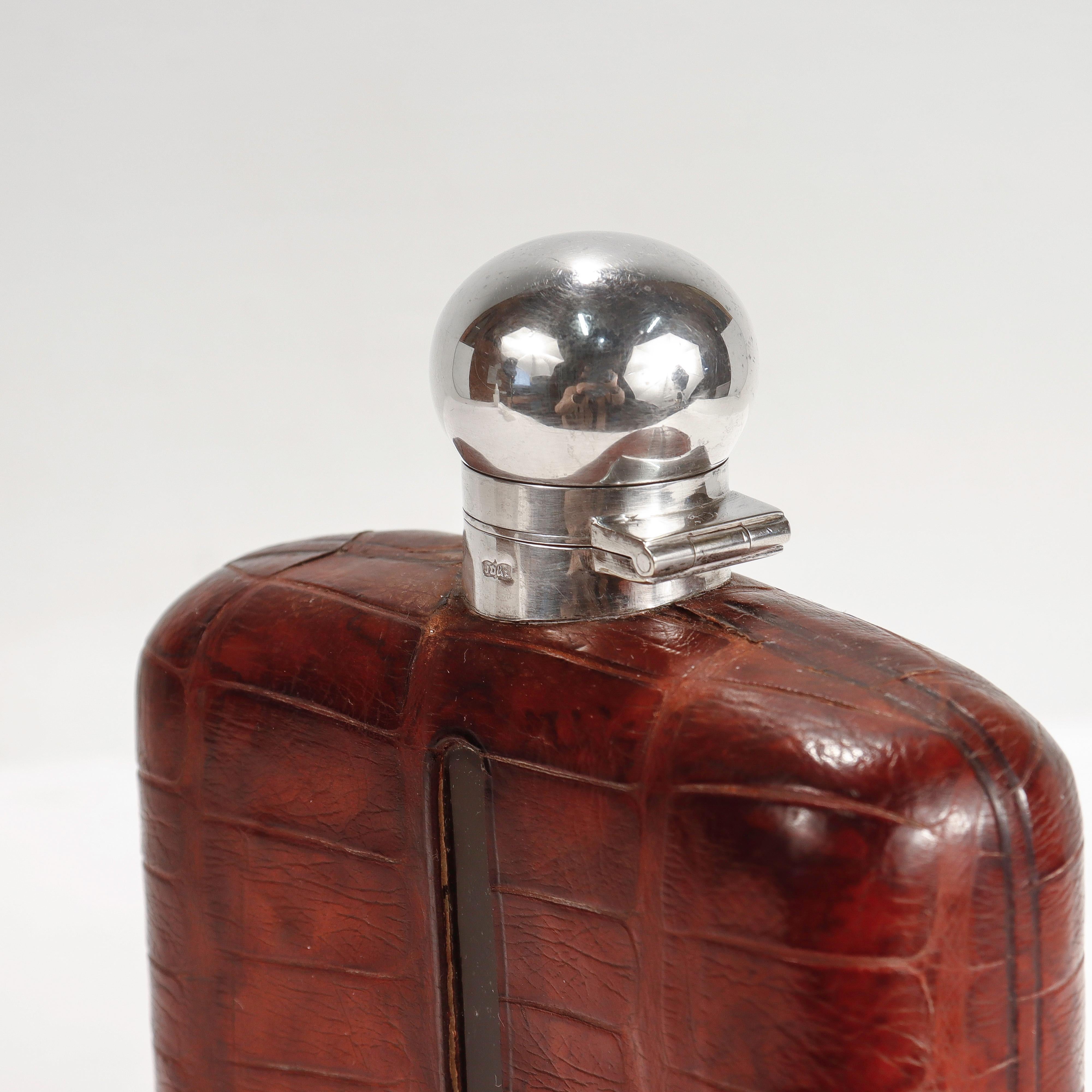 Antique Edwardian James Dixon & Sons Silver Plate & Leather Whiskey Hip Flask For Sale 11