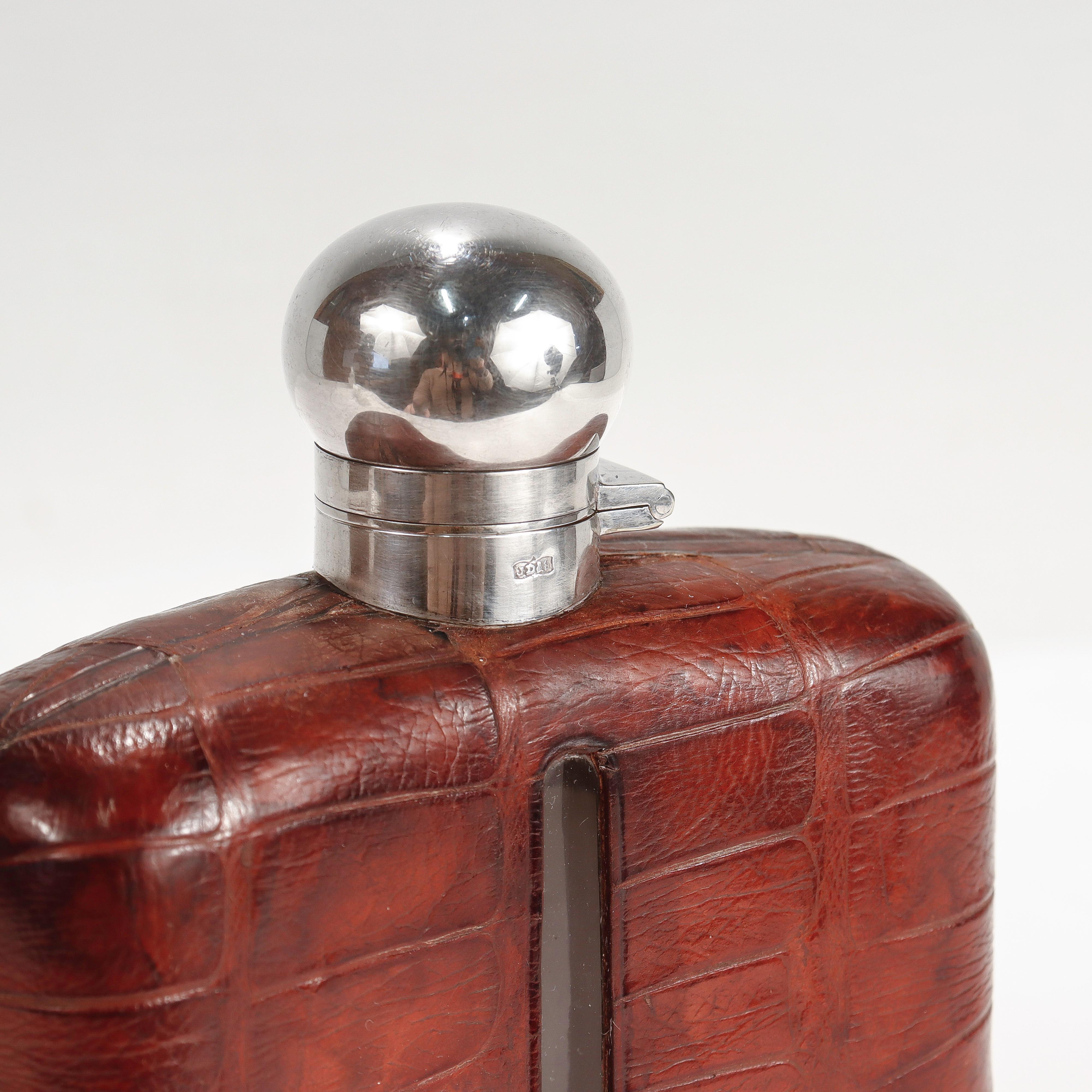 Antique Edwardian James Dixon & Sons Silver Plate & Leather Whiskey Hip Flask For Sale 12