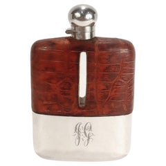 Antiker edwardianischer James Dixon & Sons Silberblech & Leder-Whiskey-Hip-Flask