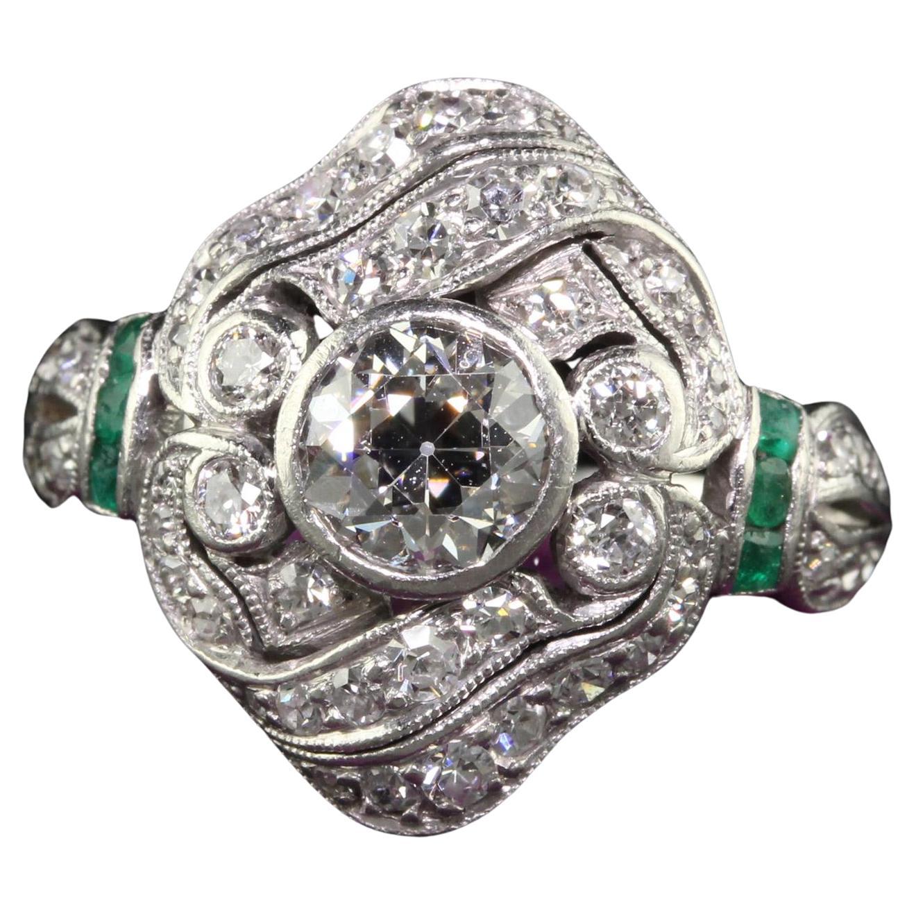 Antike edwardianische J.E. Caldwell Verlobungsring aus Platin mit altem Eurodiamant im Angebot