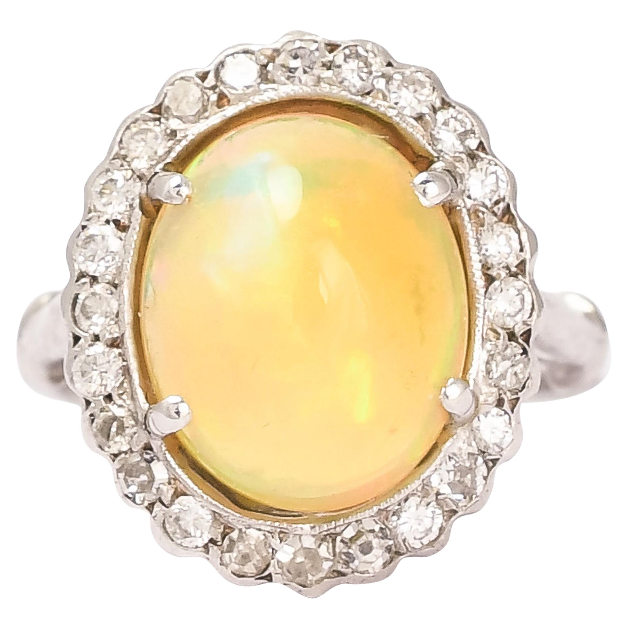 Antique Edwardian Jelly Opal Diamond Cocktail Ring