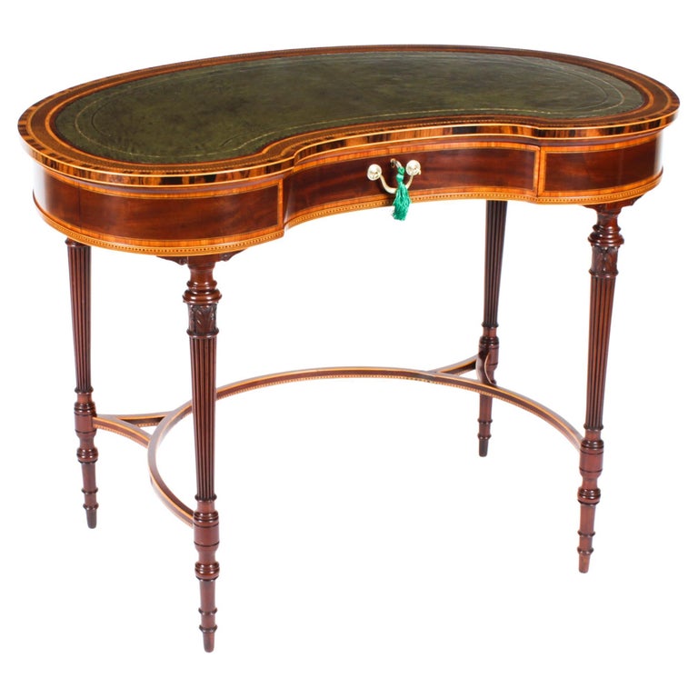 Antique Edwardian Kidney Writing Table Desk Secret Drawers 19th C For