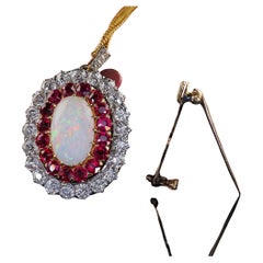 Antiker edwardianischer Kirkpatrick Co 18K Gold Platin Opal Diamant Rubin Pin Anhänger