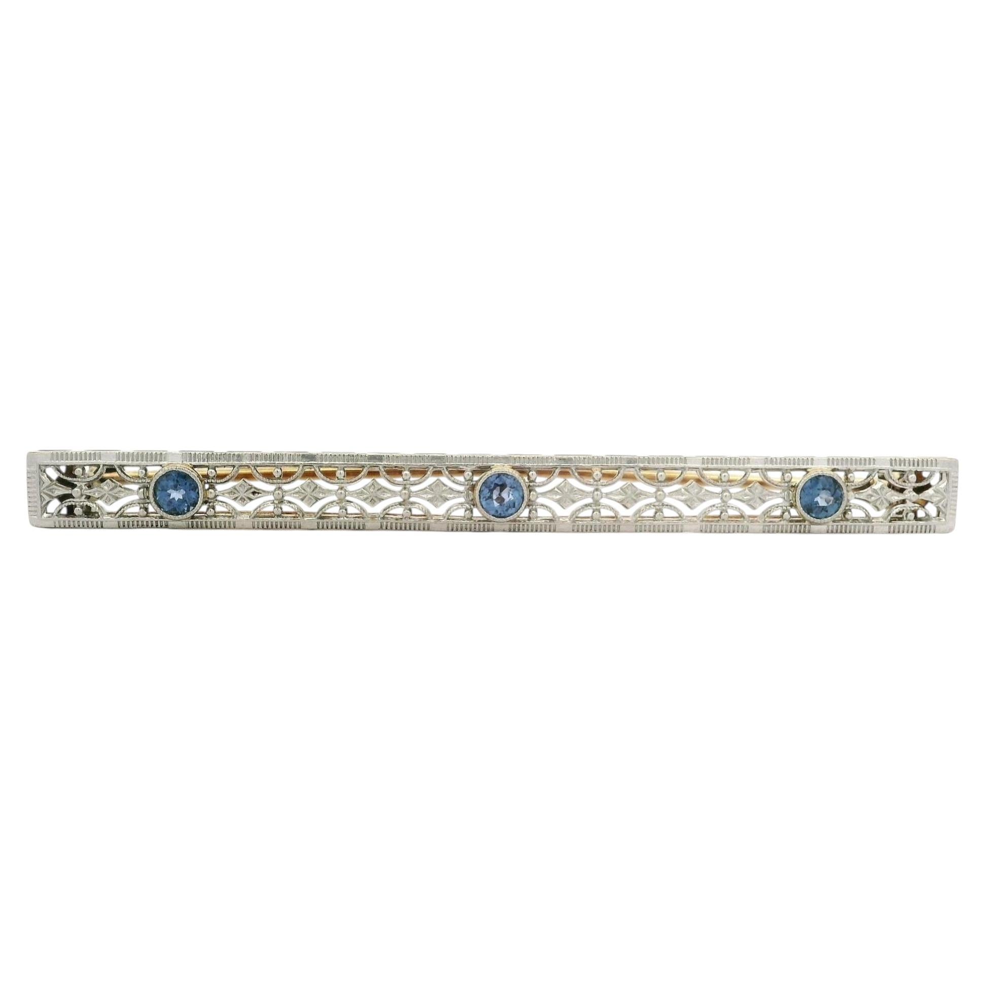 Broche Ancienne Fine – Plaqué Or Et Strass Style Saphir – Bon état – Origine France