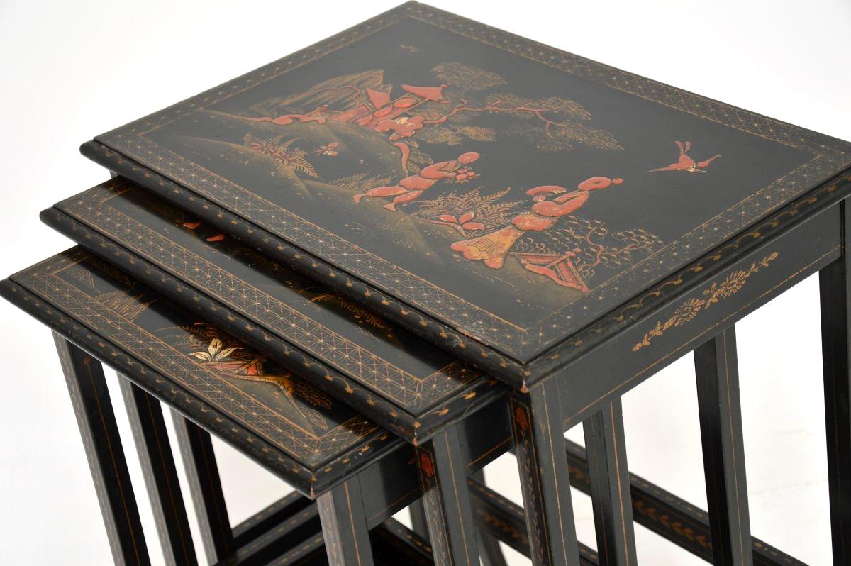 Antique Edwardian Lacquered Chinoiserie Nest of Tables For Sale 4