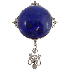 Antique Edwardian Lapis Lazuli and Diamond Brooch