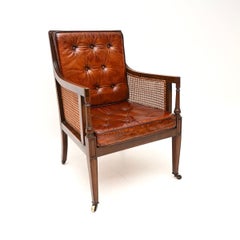 Antique Edwardian Leather and Cane Armchair