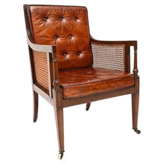 Antique Edwardian Leather and Cane Armchair
