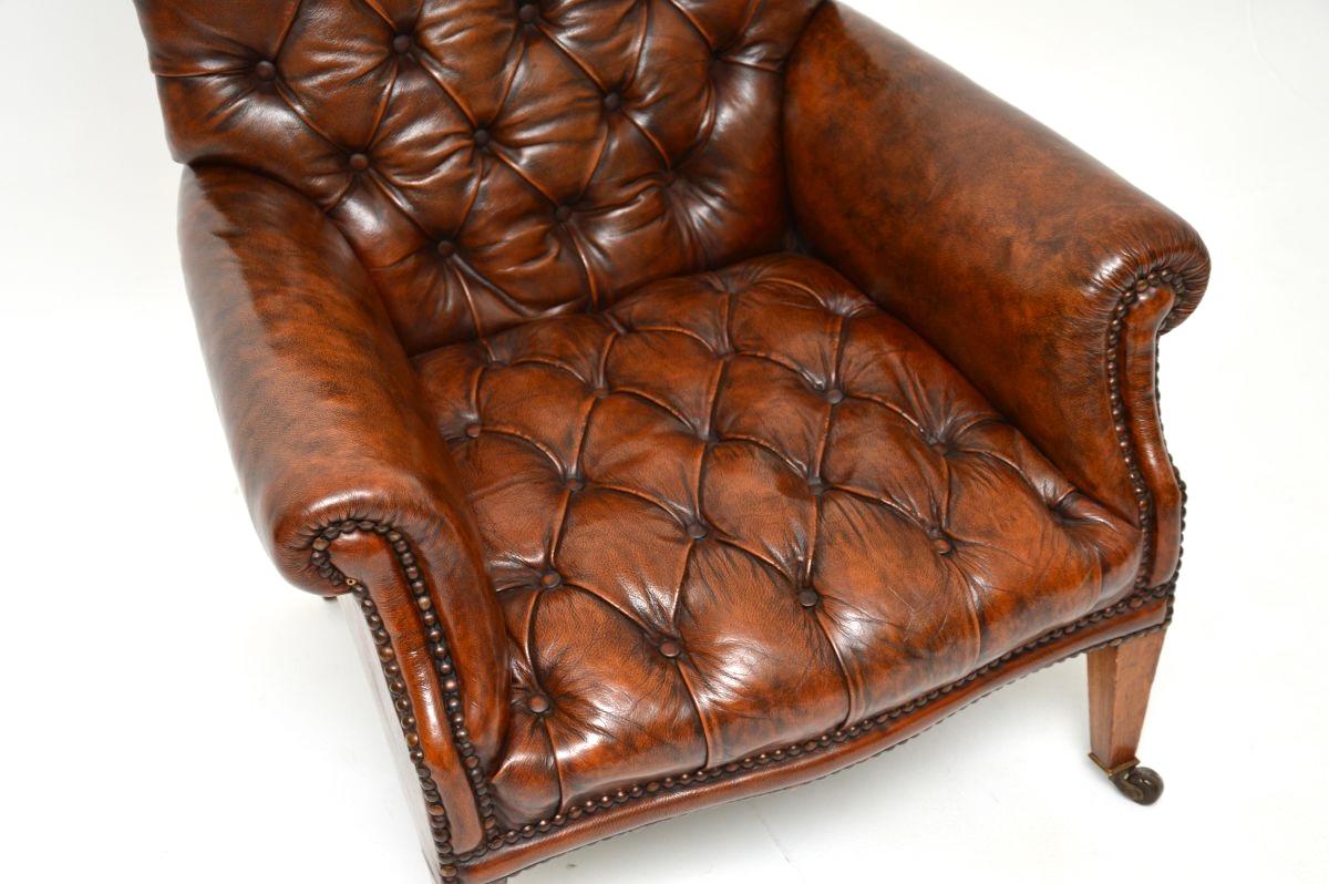 Sillón de cuero eduardiano antiguo en venta 2