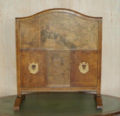 ANTIQUE EDWARDIAN LEATHER CLAD & EMBOSSED FiRE SCREEN WITH MAP DECORATION
