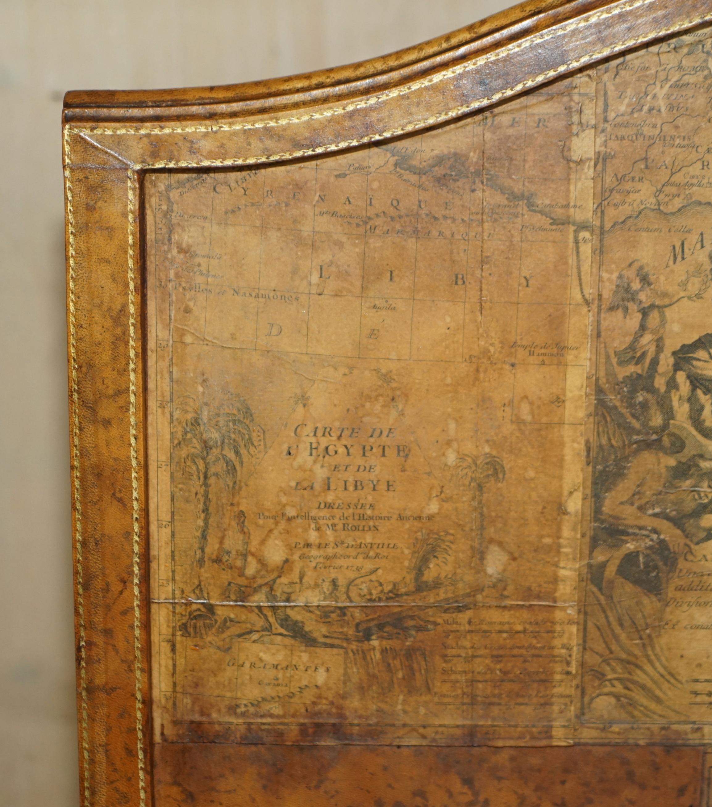 Edwardian ANTIQUE EDWARDIAN LEATHER CLAD & EMBOSSED FiRE SCREEN WITH MAP DECORATION For Sale