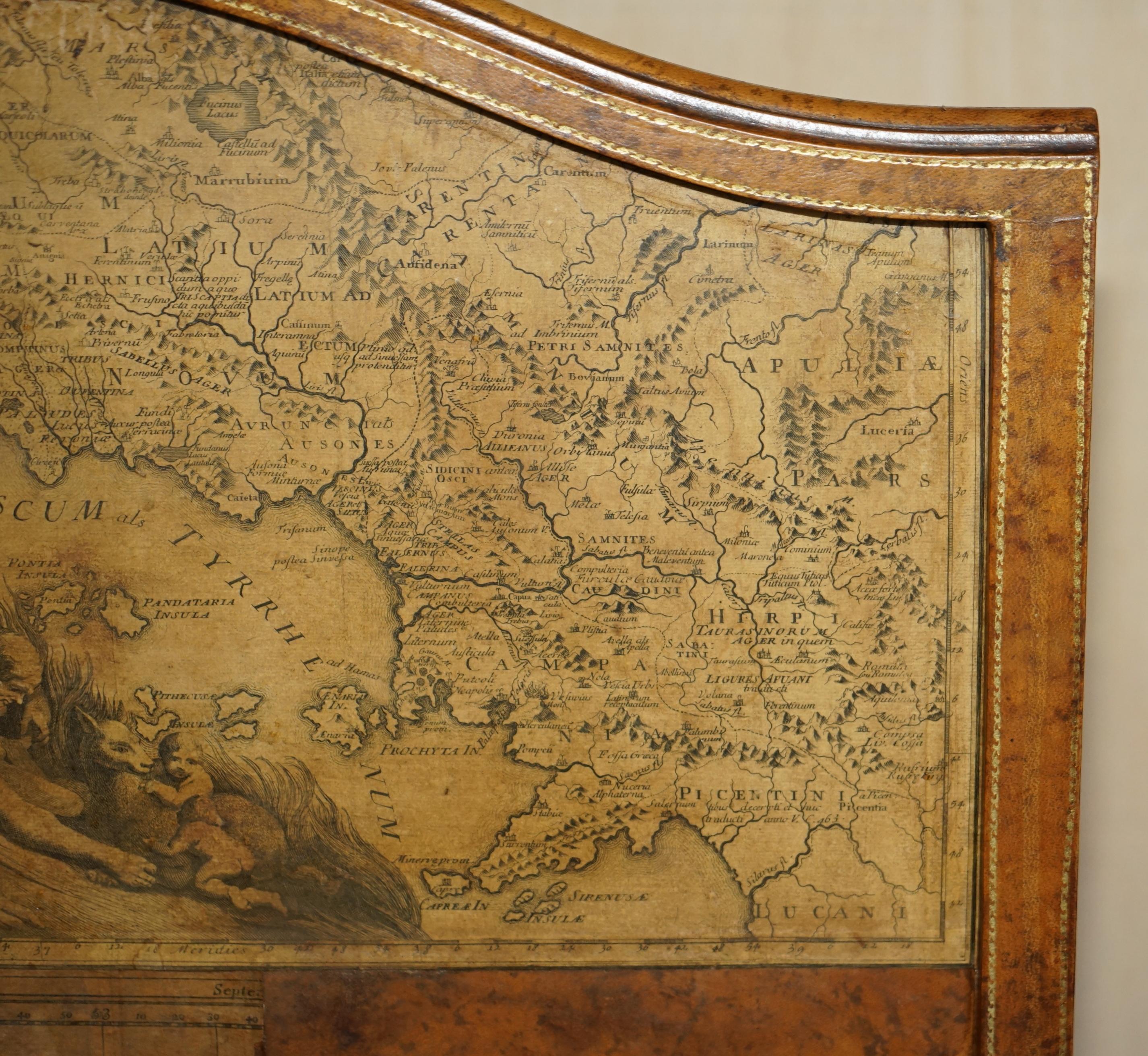 Hand-Crafted ANTIQUE EDWARDIAN LEATHER CLAD & EMBOSSED FiRE SCREEN WITH MAP DECORATION For Sale