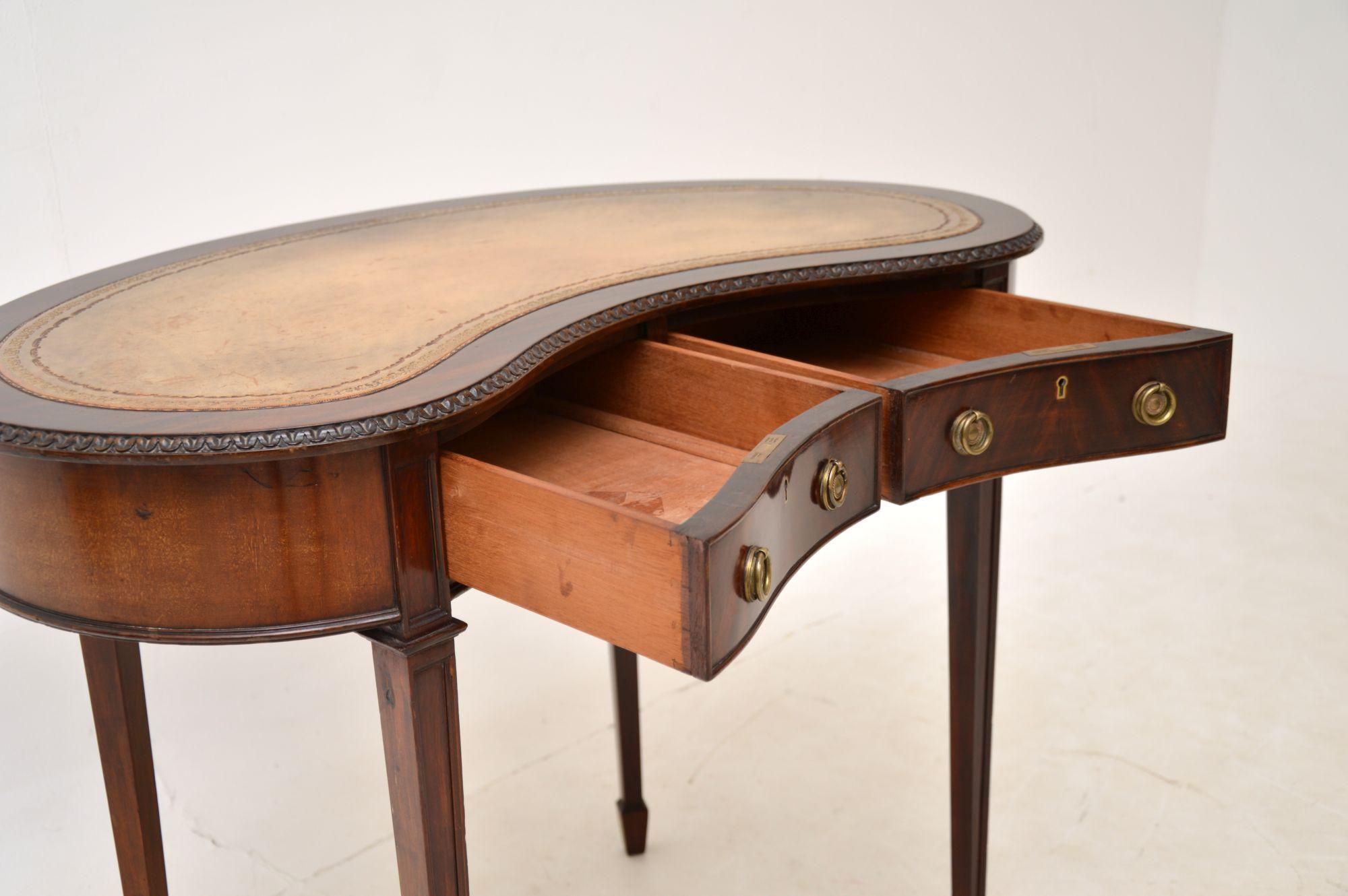Antique Edwardian Leather Top Kidney Desk 3