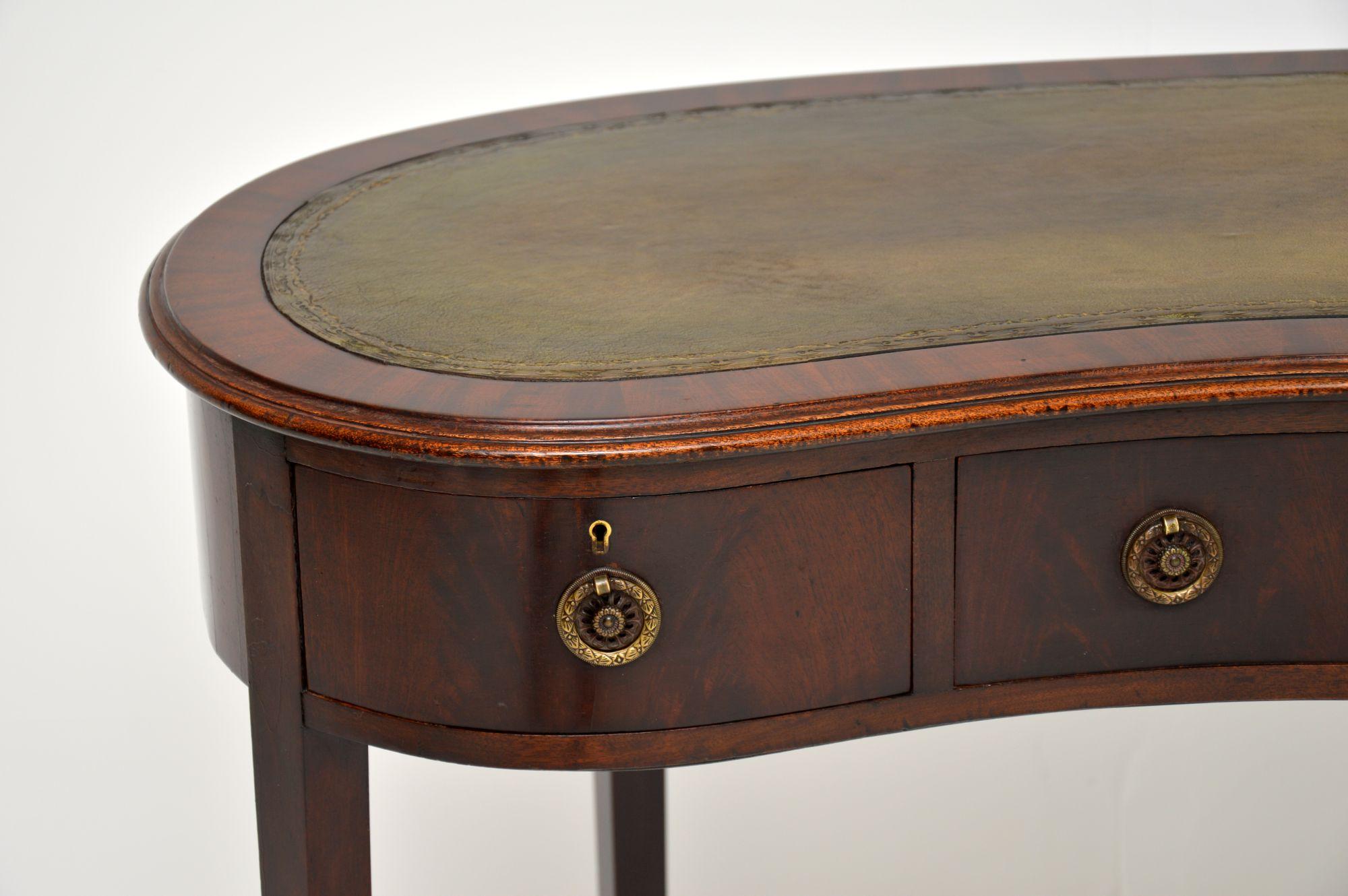 Sheraton Antique Edwardian Leather Top Kidney Desk