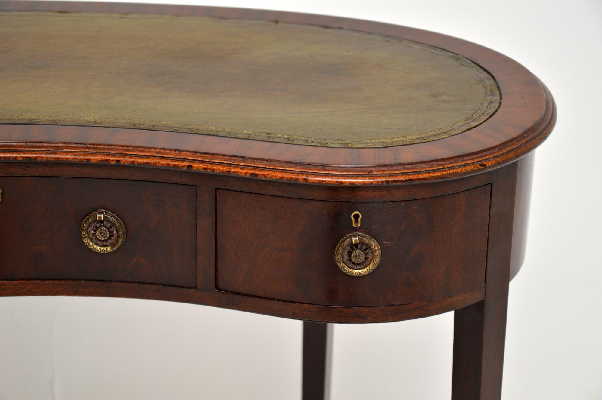English Antique Edwardian Leather Top Kidney Desk