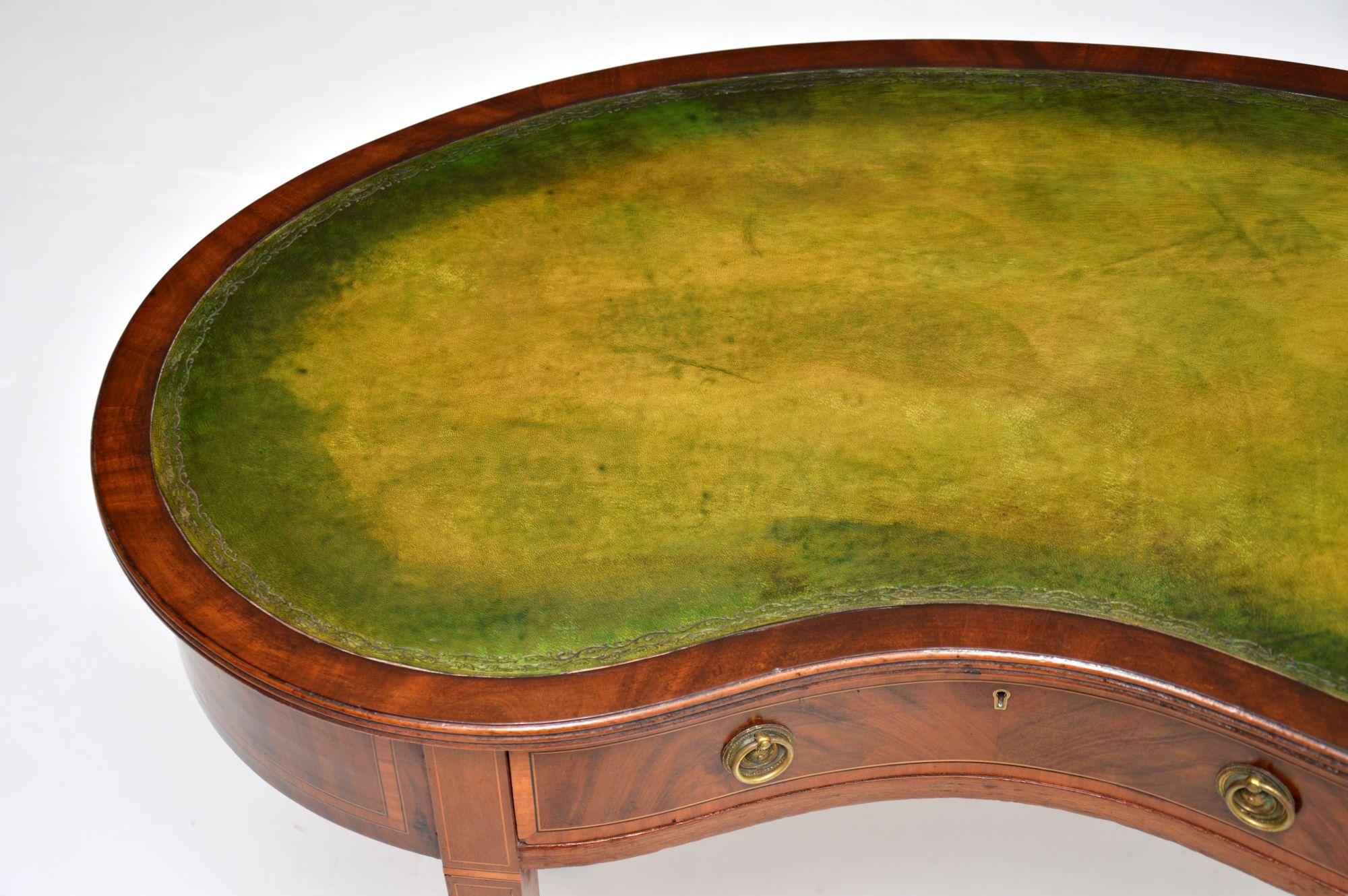 Wood Antique Edwardian Leather Top Kidney Desk