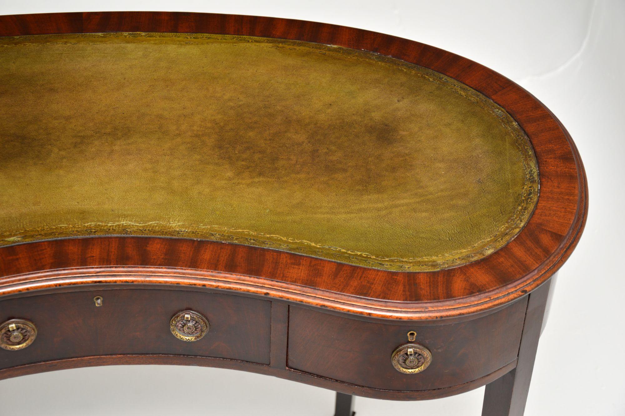 20th Century Antique Edwardian Leather Top Kidney Desk