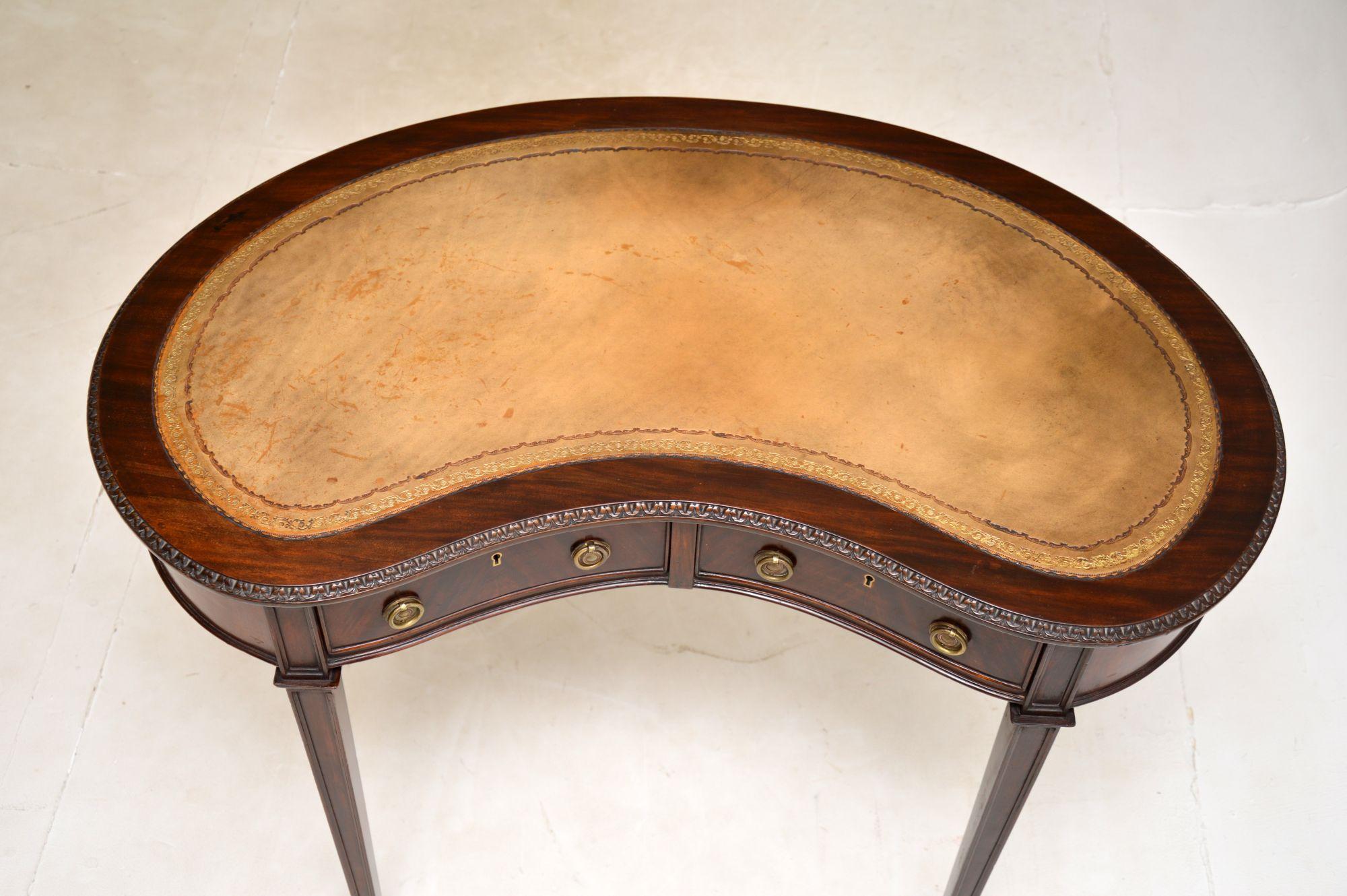 British Antique Edwardian Leather Top Kidney Desk