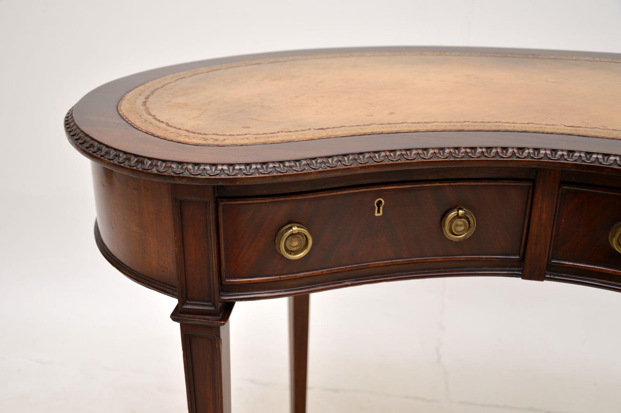 Antique Edwardian Leather Top Kidney Desk 1
