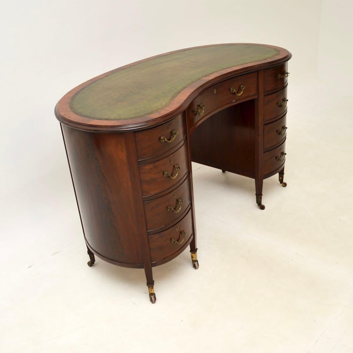 British Antique Edwardian Leather Top Kidney Shaped Desk