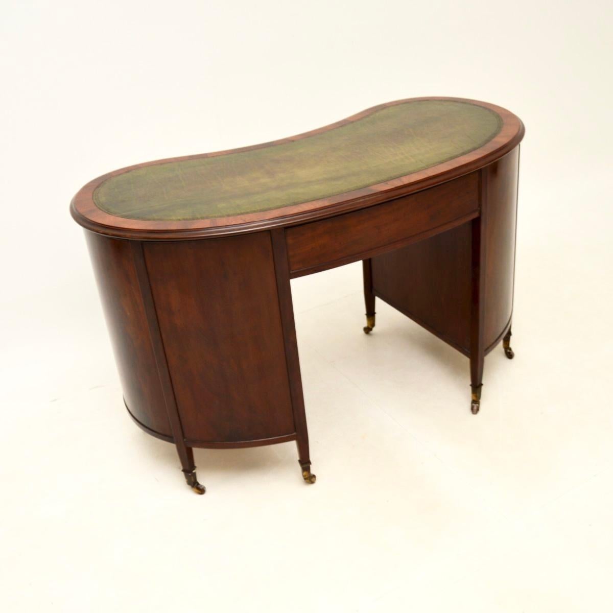 Early 20th Century Antique Edwardian Leather Top Kidney Shaped Desk