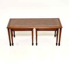 Antique Edwardian Leather Top Nesting Coffee Table / Side Tables