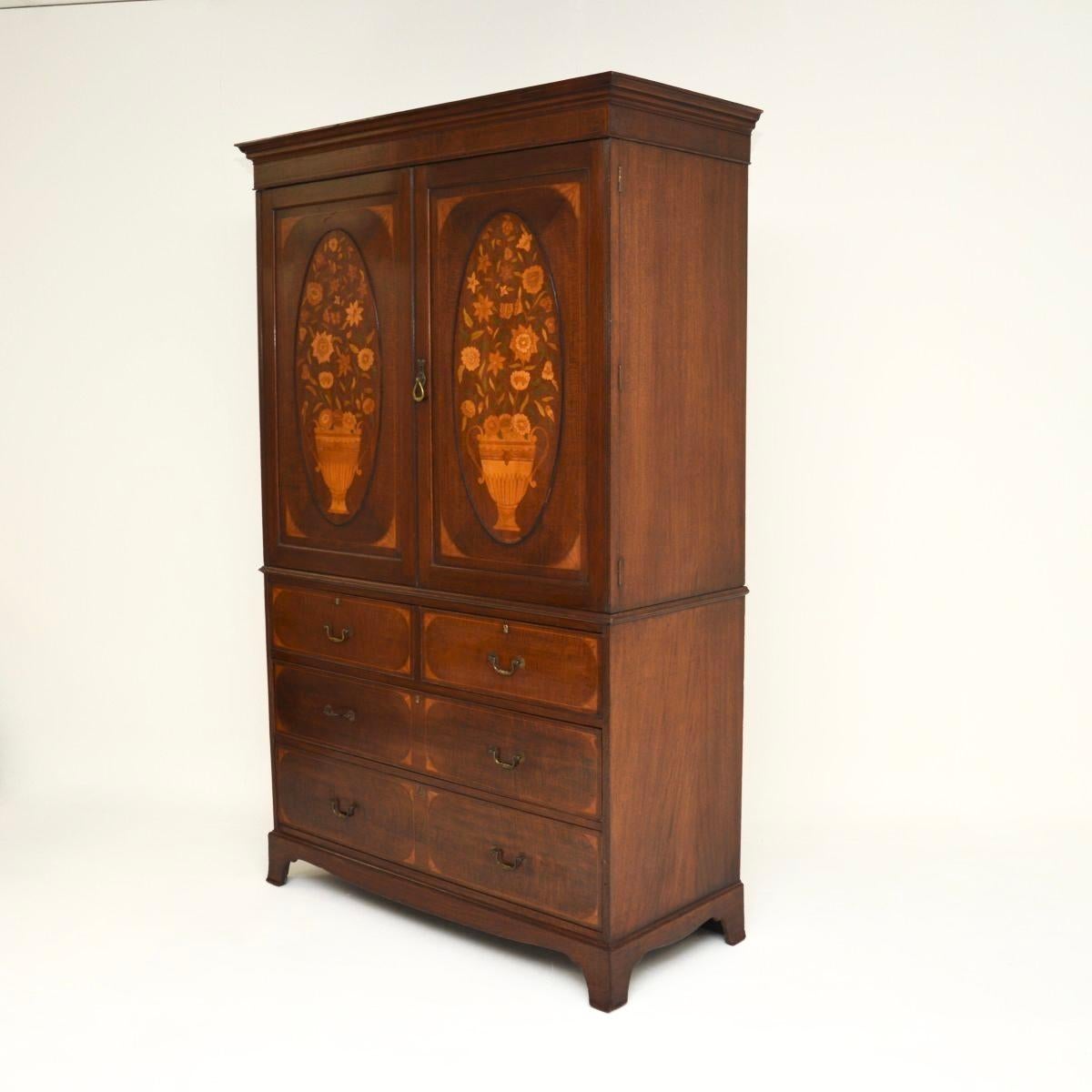 Wood Antique Edwardian Linen Press by Maple and Co For Sale