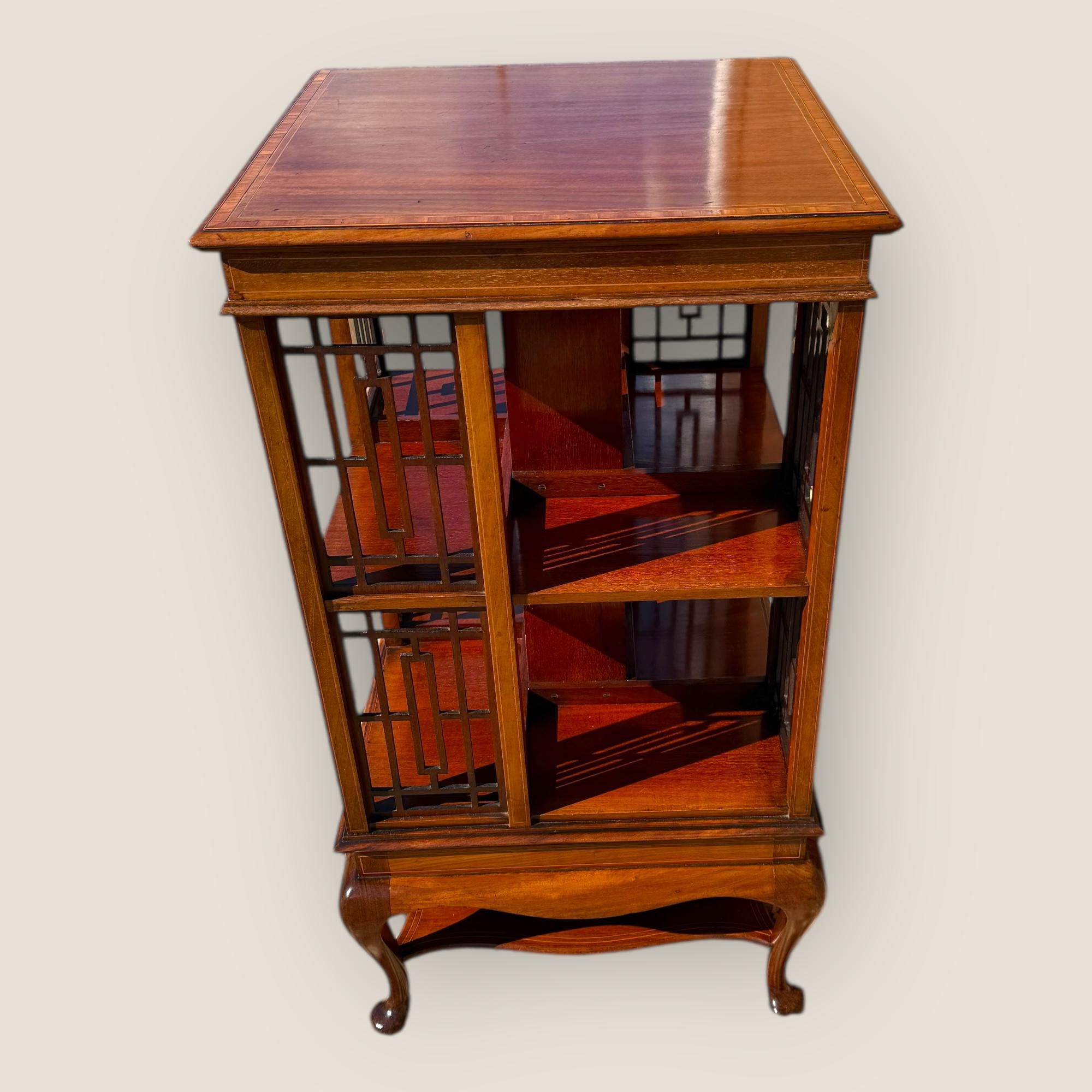 Antique Edwardian Mahogany and Inlaid Revolving Bookcase For Sale 4
