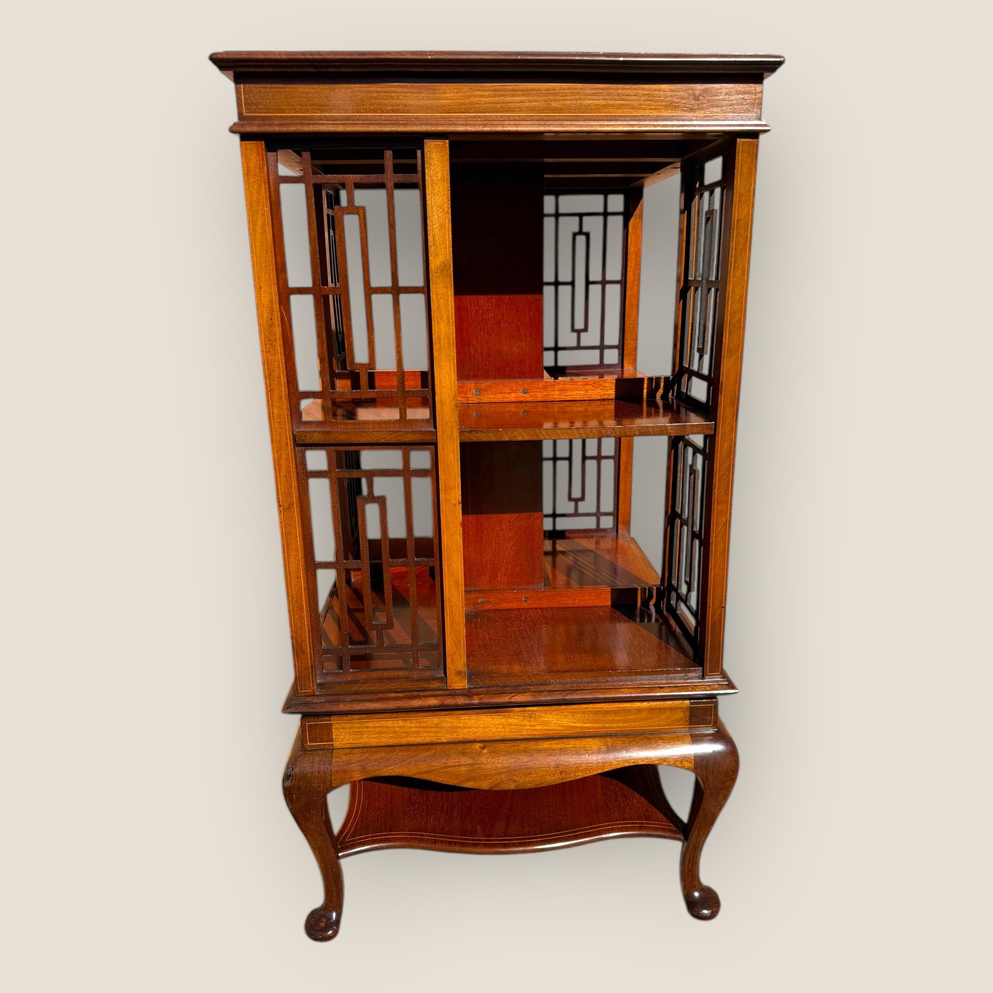 Antique Edwardian Mahogany and Inlaid Revolving Bookcase For Sale 5