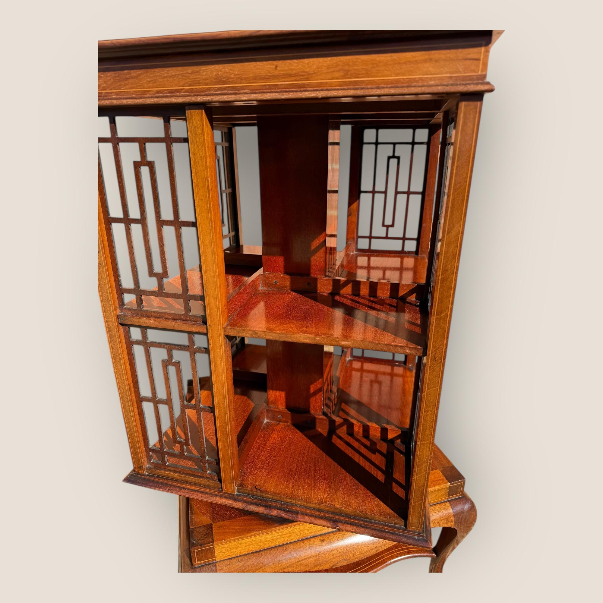 Antique Edwardian Mahogany and Inlaid Revolving Bookcase For Sale 1