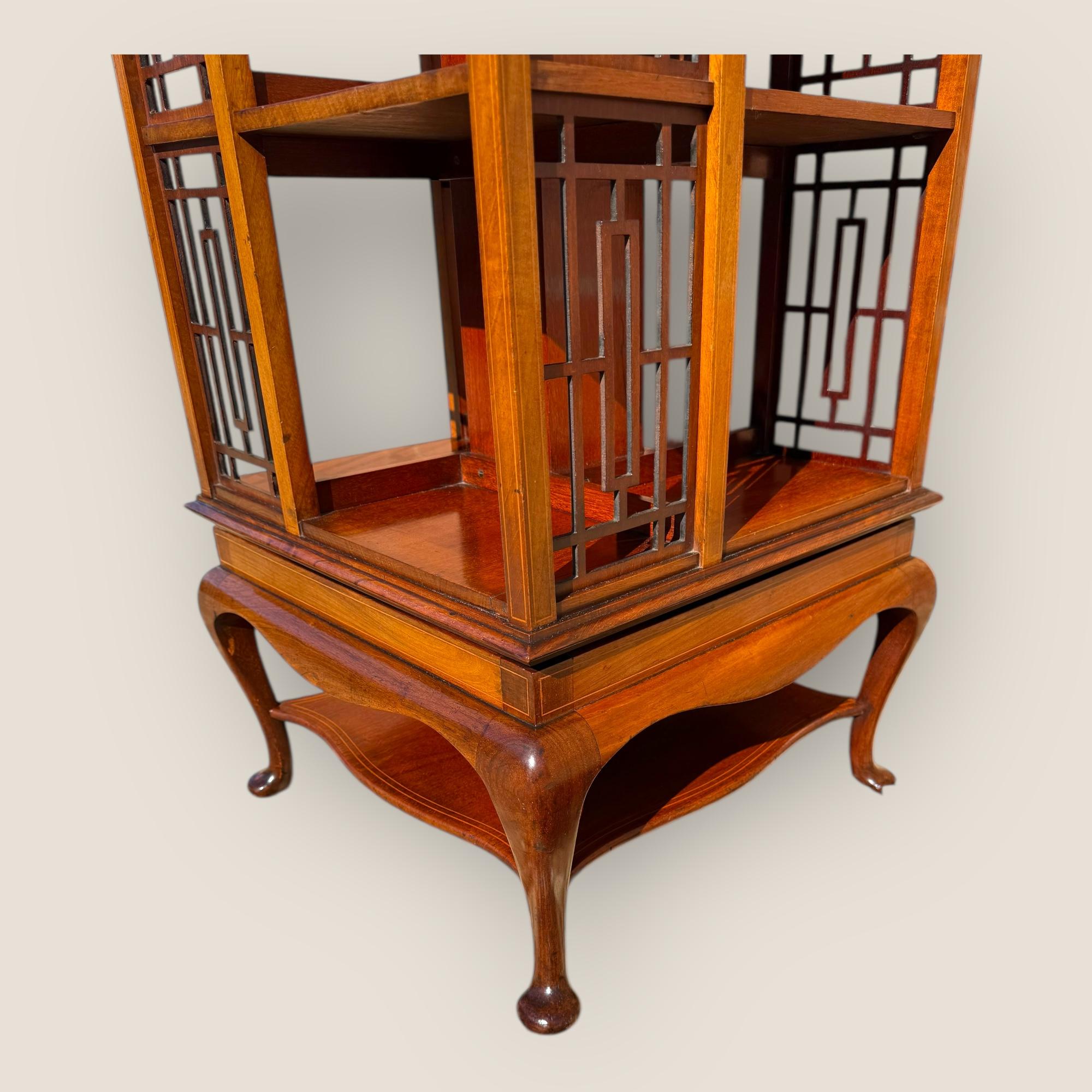 Antique Edwardian Mahogany and Inlaid Revolving Bookcase For Sale 2