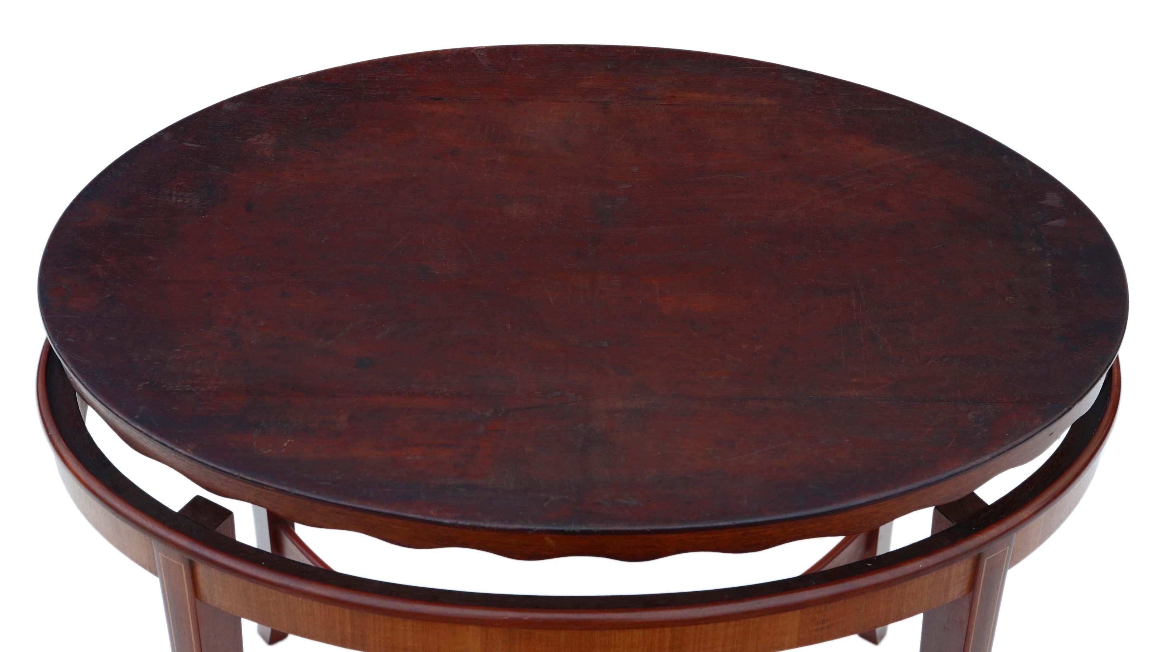Antique Edwardian Mahogany and Satin Walnut Tray on Stand Coffee Table 1