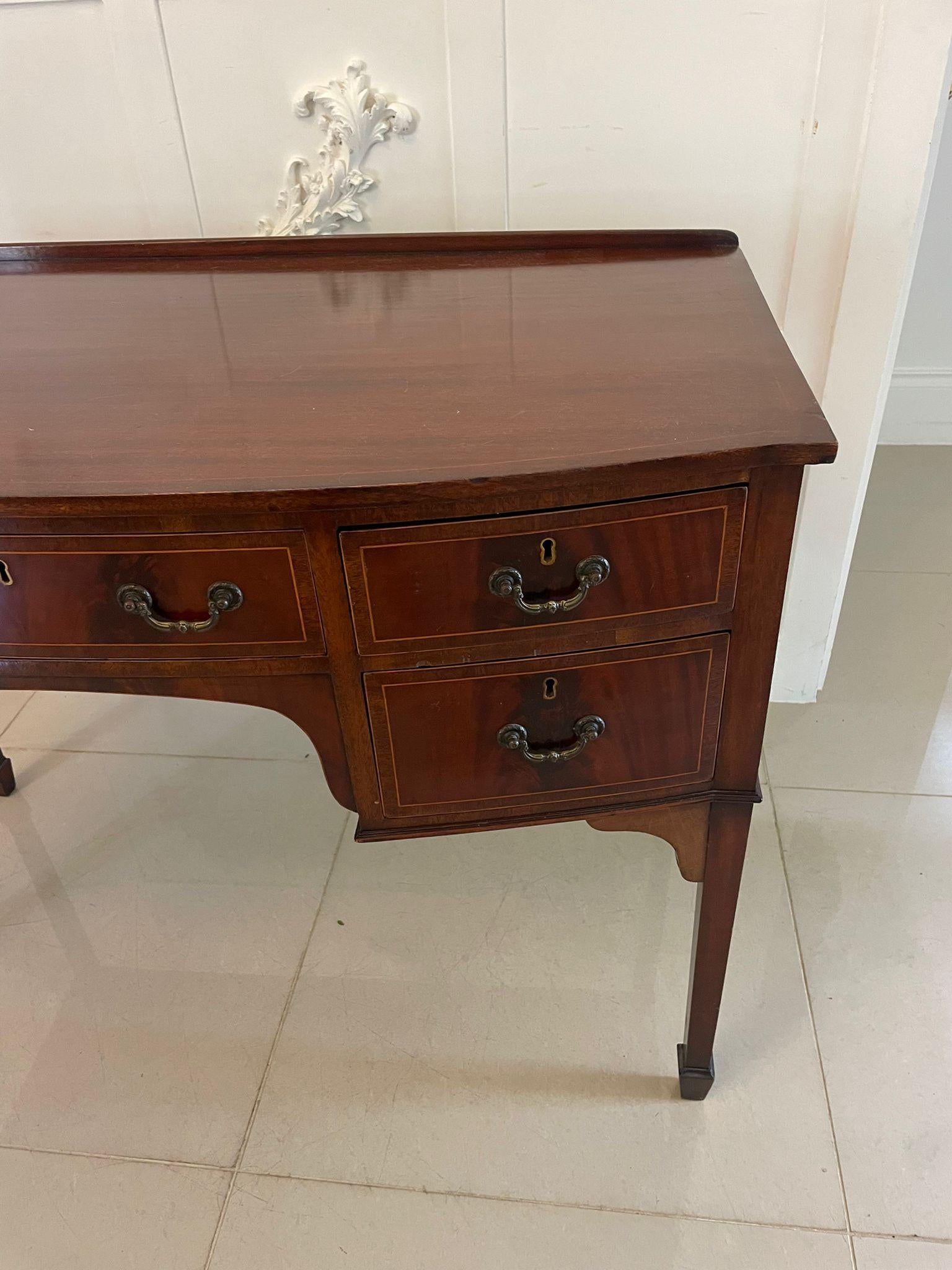 Brass Antique Edwardian Mahogany Bow Front Inlaid Sideboard For Sale