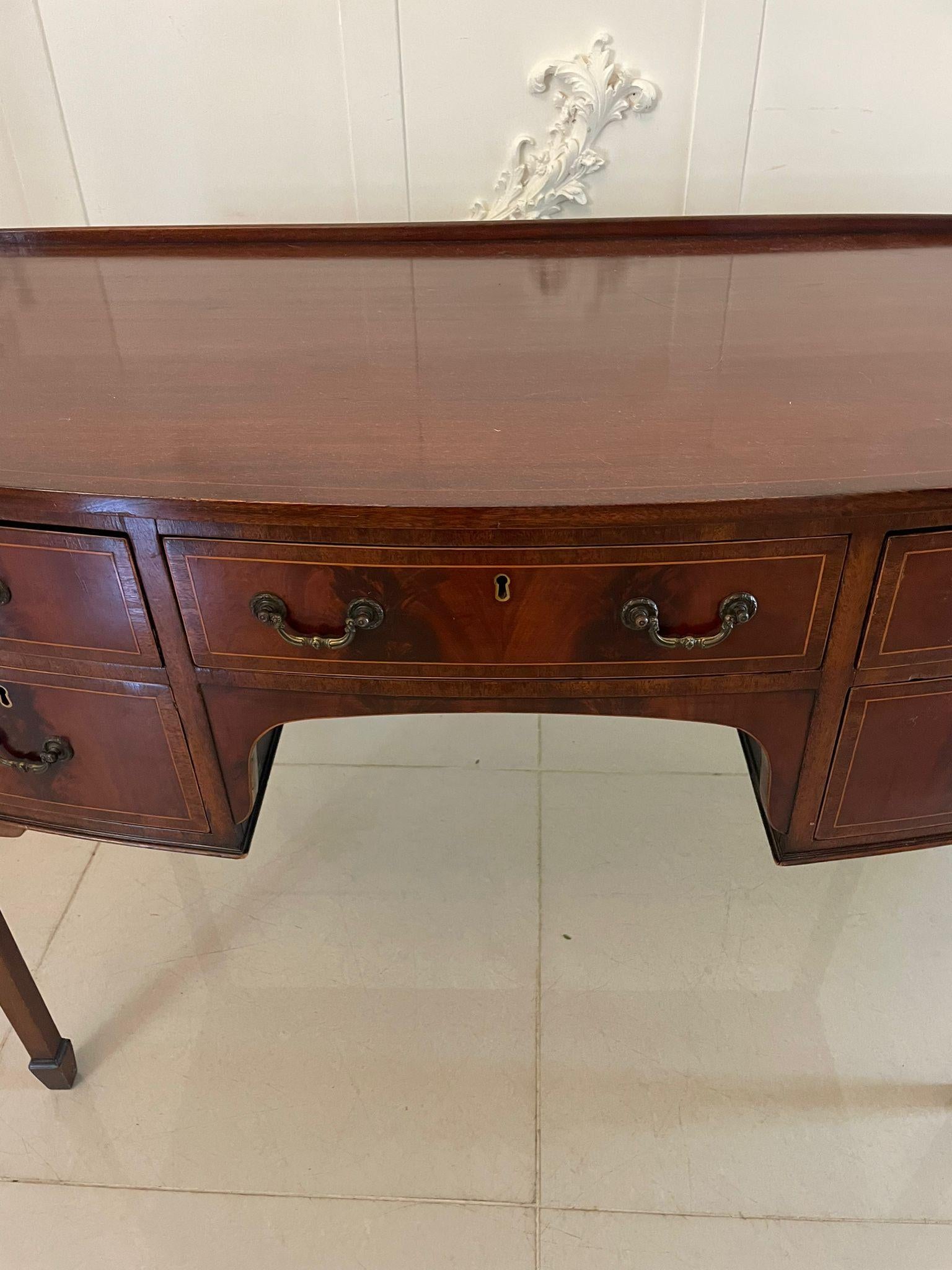 Antique Edwardian Mahogany Bow Front Inlaid Sideboard For Sale 3