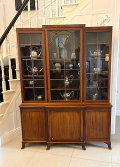 Antique Edwardian Mahogany Breakfront Bookcase Glazed Display/Library Cabinet