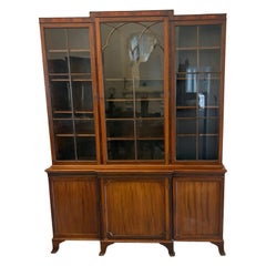 Antique Edwardian Mahogany Breakfront Bookcase Glazed Display/Library Cabinet