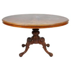 Antique Edwardian Mahogany & Burl Walnut Hand Carved Pedestal Dining Table