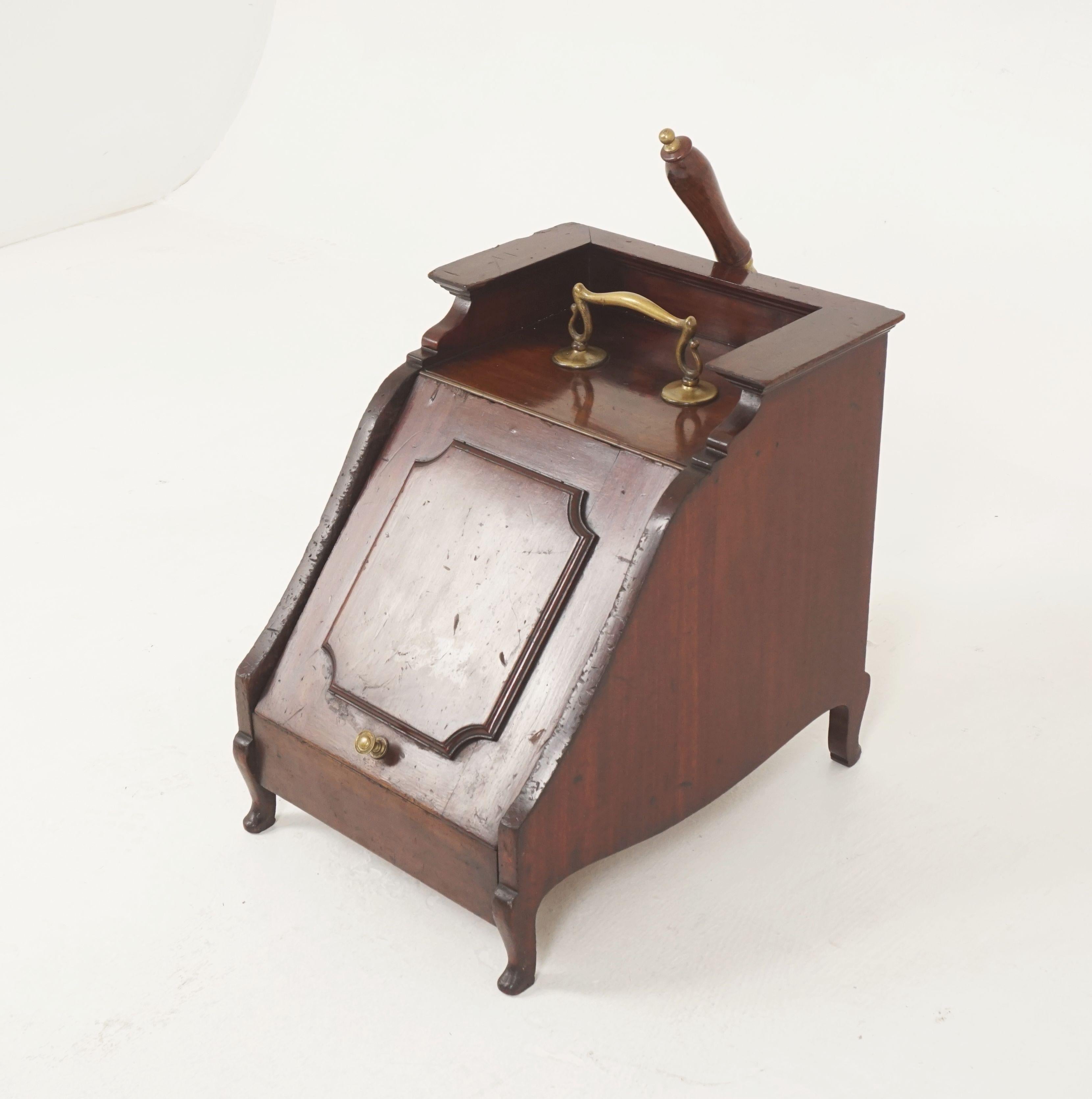 Antique Edwardian Walnut Coal Scuttle, Fireside Coal Box, Scotland 1910