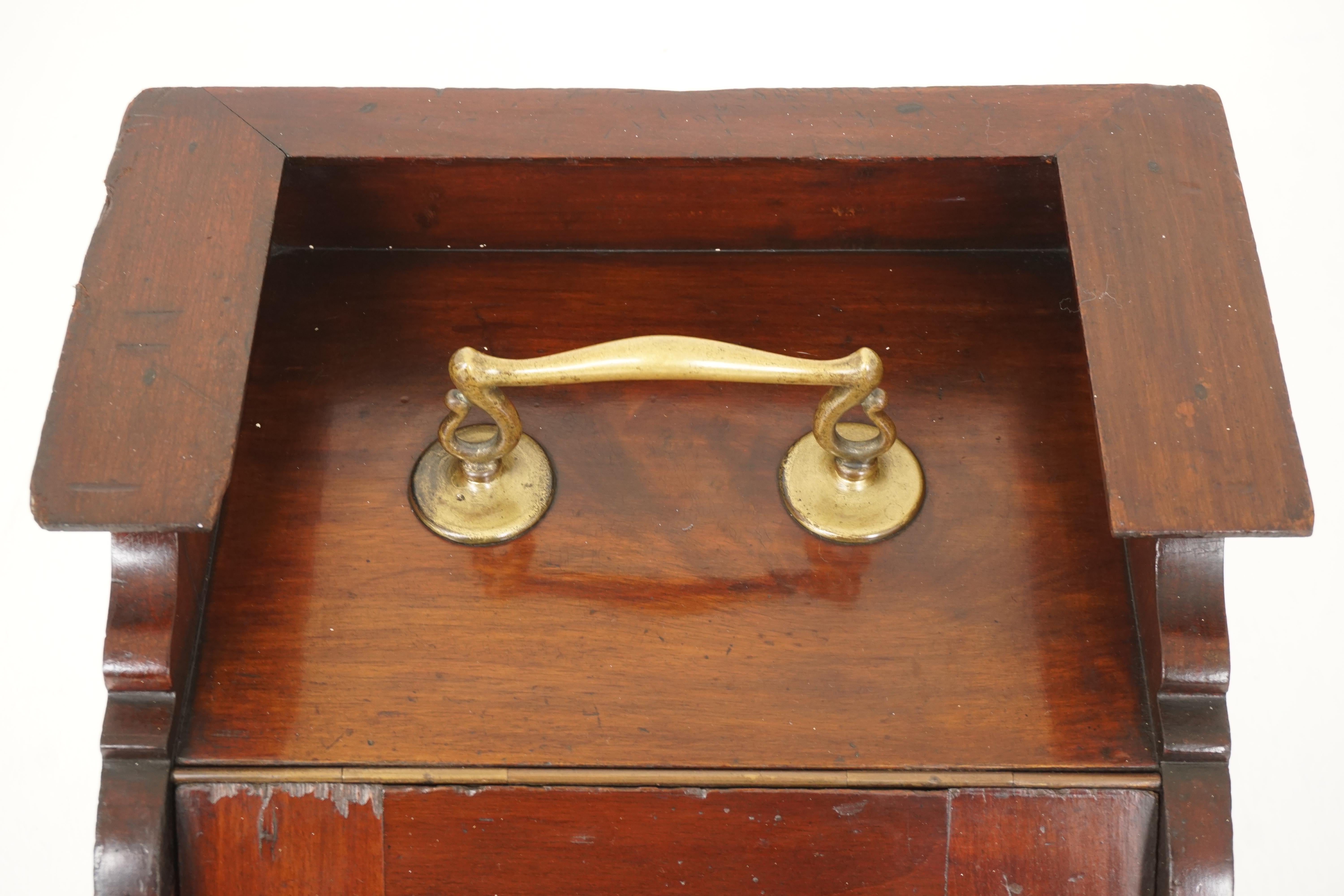 Antique Edwardian Walnut Coal Scuttle, Fireside Coal Box, Scotland 1910