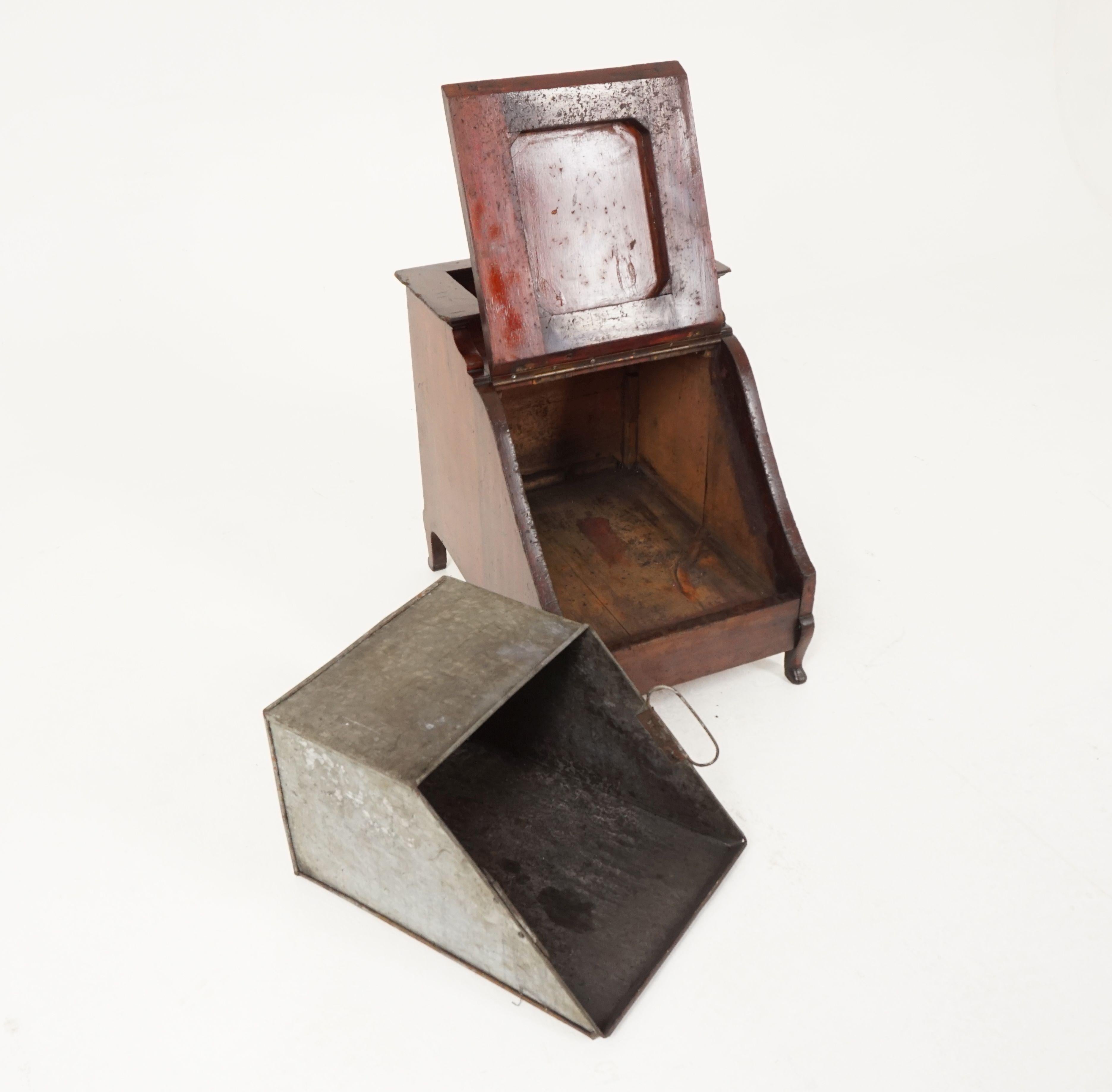 Antique Edwardian Walnut Coal Scuttle, Fireside Coal Box, Scotland 1910