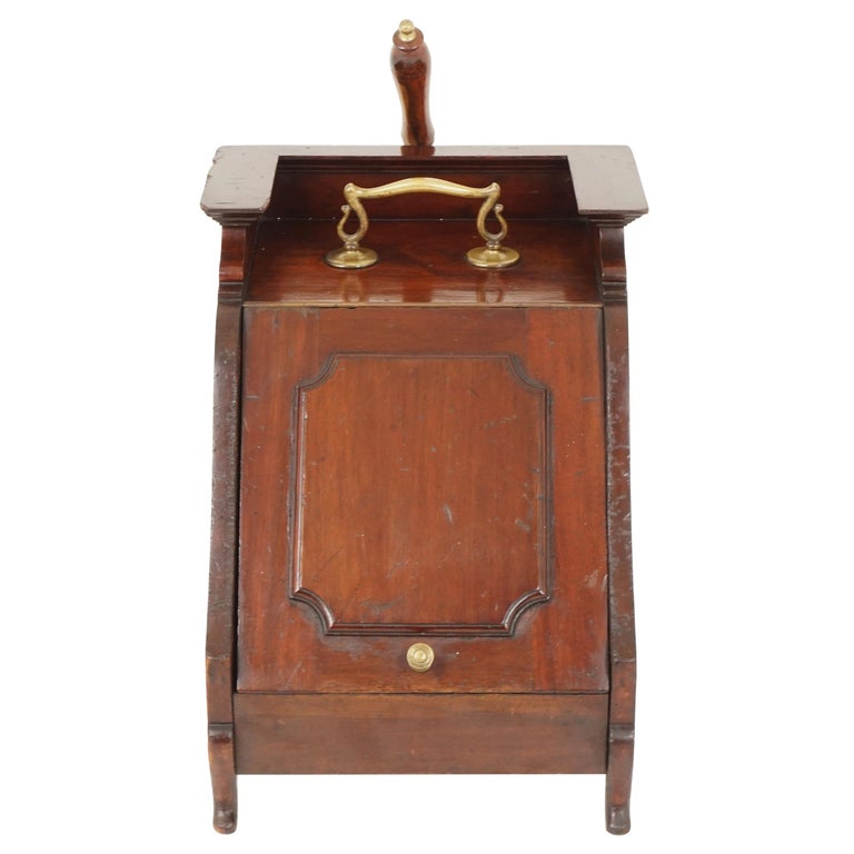 Antique Edwardian Walnut Coal Scuttle, Fireside Coal Box, Scotland 1910