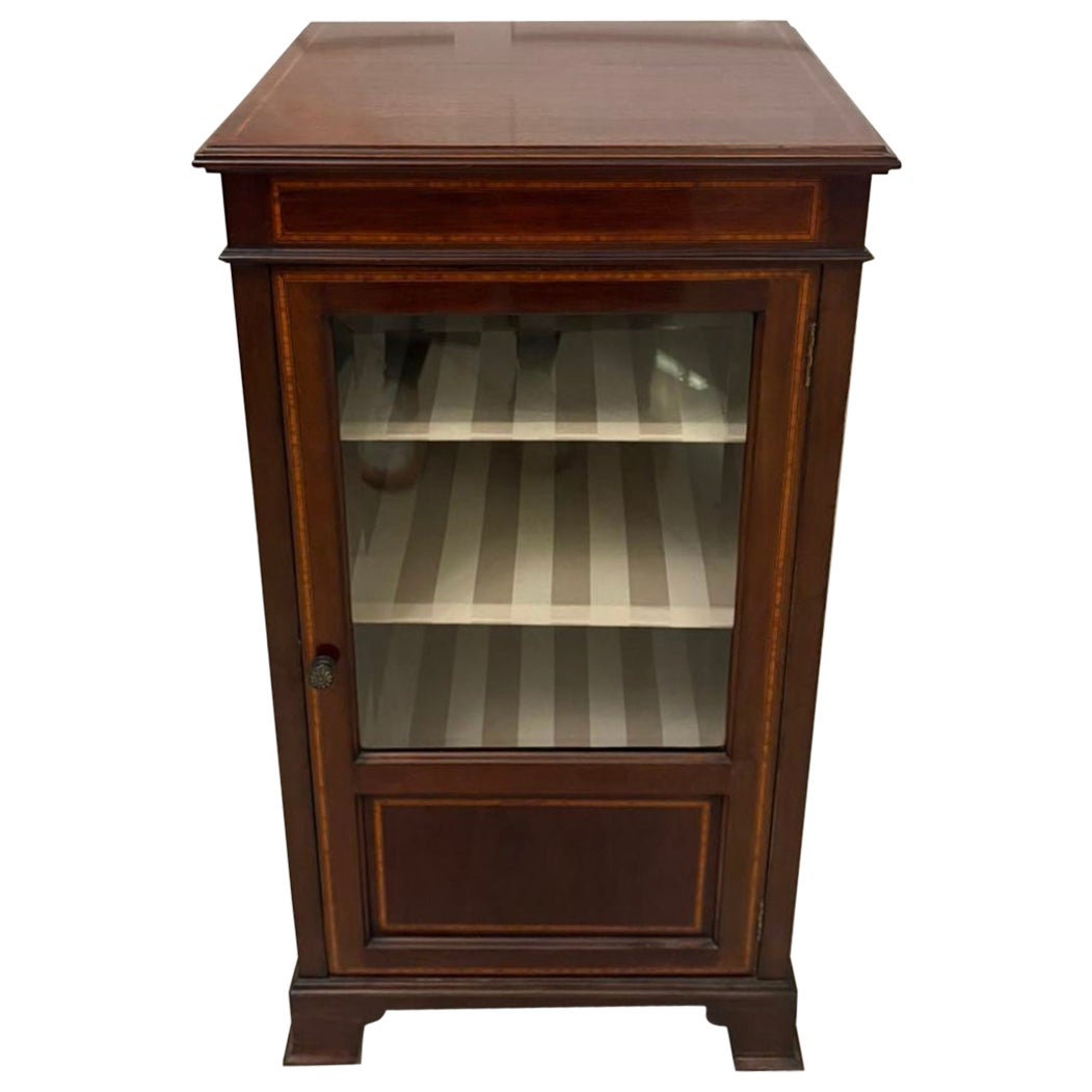 Antica vetrinetta edoardiana in mogano con intarsi in legno satinato