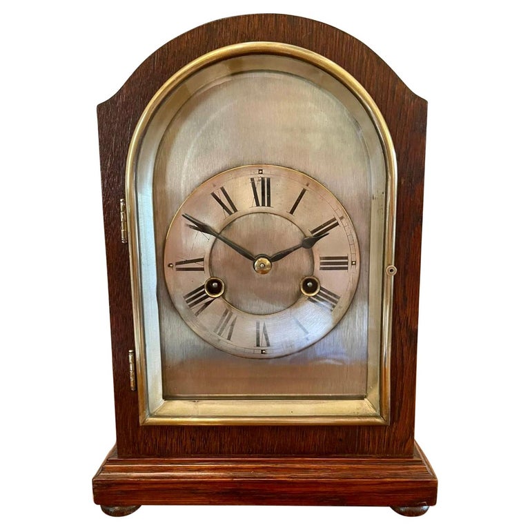 Antique Edwardian Mahogany Eight Day Chiming Mantel Clock For Sale at