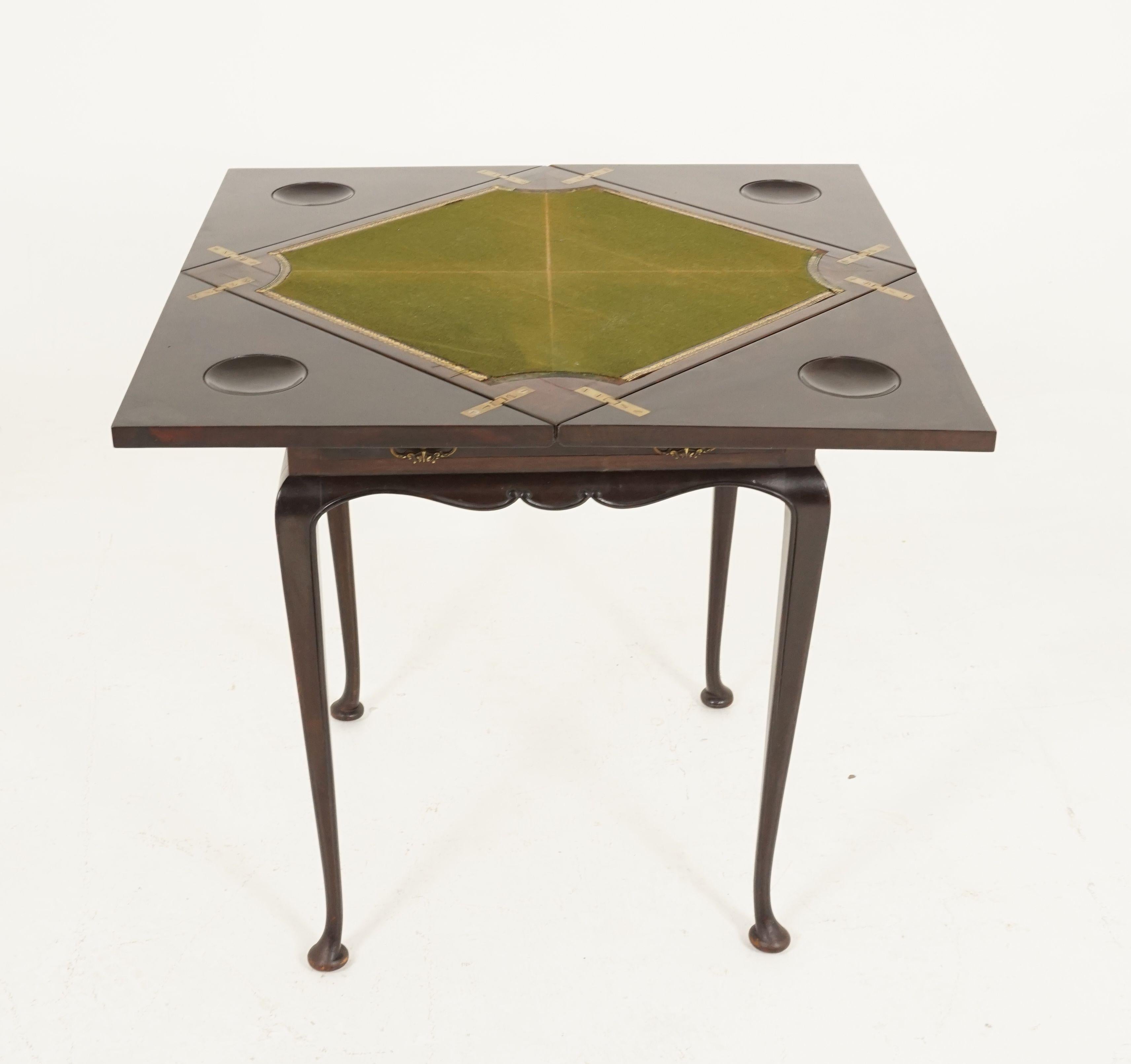 Antique Edwardian Walnut Envelope Games Table, Scotland 1910, B2381 1