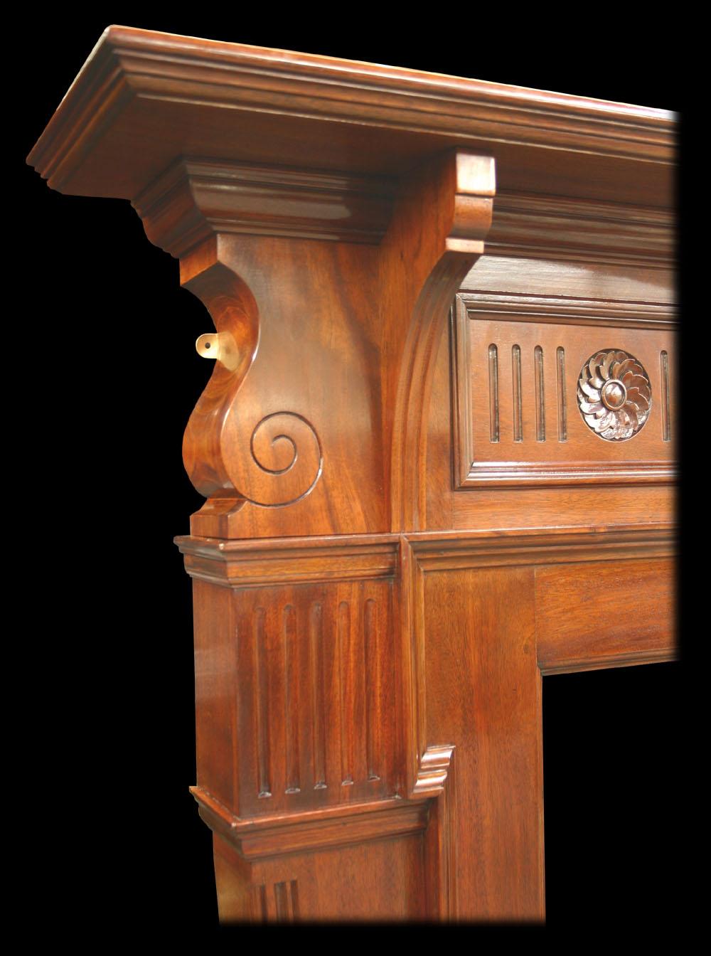 Antique Edwardian mahogany fire surround with carved swag and rosettes to the frieze and tapered legs.
This surround has been professional restored and repolished.
For detailed sizes please see the size diagram in the image gallery.