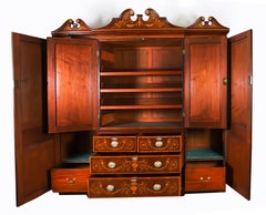 Antique Edwardian Mahogany & Floral Marquetry Inlaid Wardrobe Early 20th Century